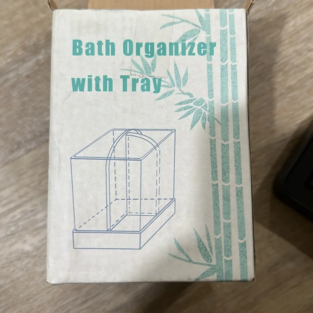 Black  Storage Container with Wooden Divider - bath organizer with tray